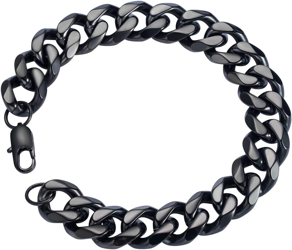 SANNYRA 18k Real Gold Plated Curb Cuban Chain Bracelet Stainless Steel Link Bracelet for Men