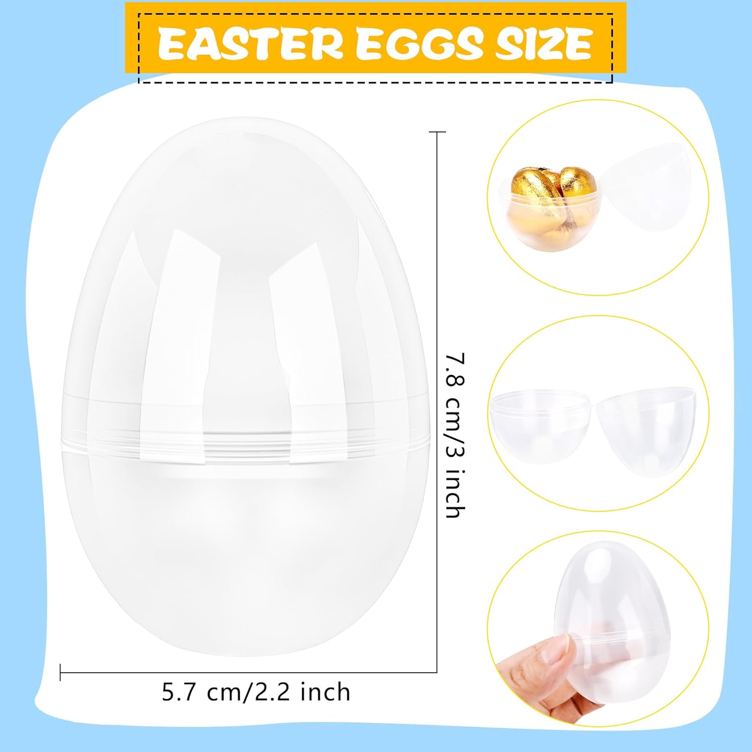 50 Pcs Clear Easter Eggs 3 Inch Plastic Transparent Easter Egg Bulk Small Translucent Fillable Easter Egg for Candy Chocolate Easter Hunt Toys Party Decoration