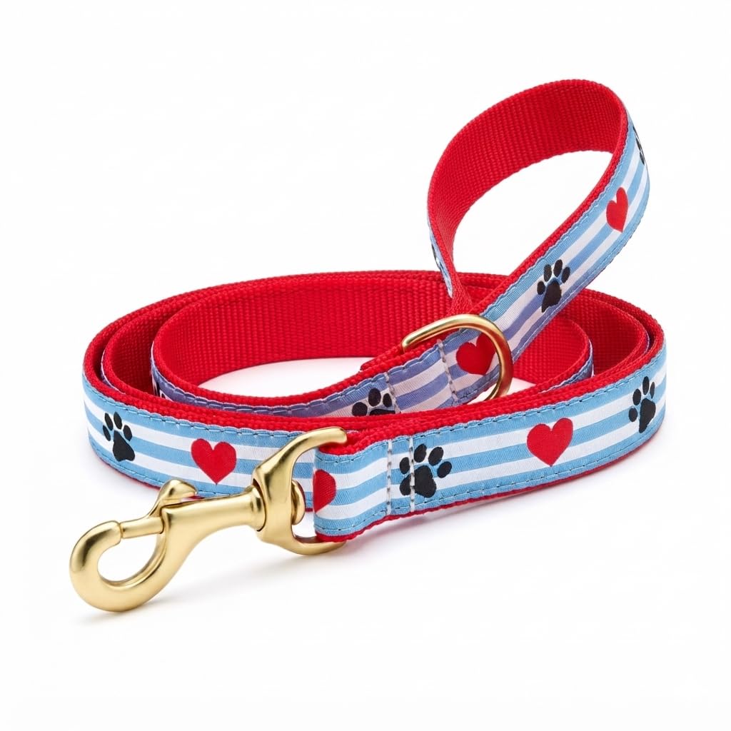 Up Country, Dog Lead Pawprint Stripe Pattern Leash with D-Ring (5 Foot 1" Wide)