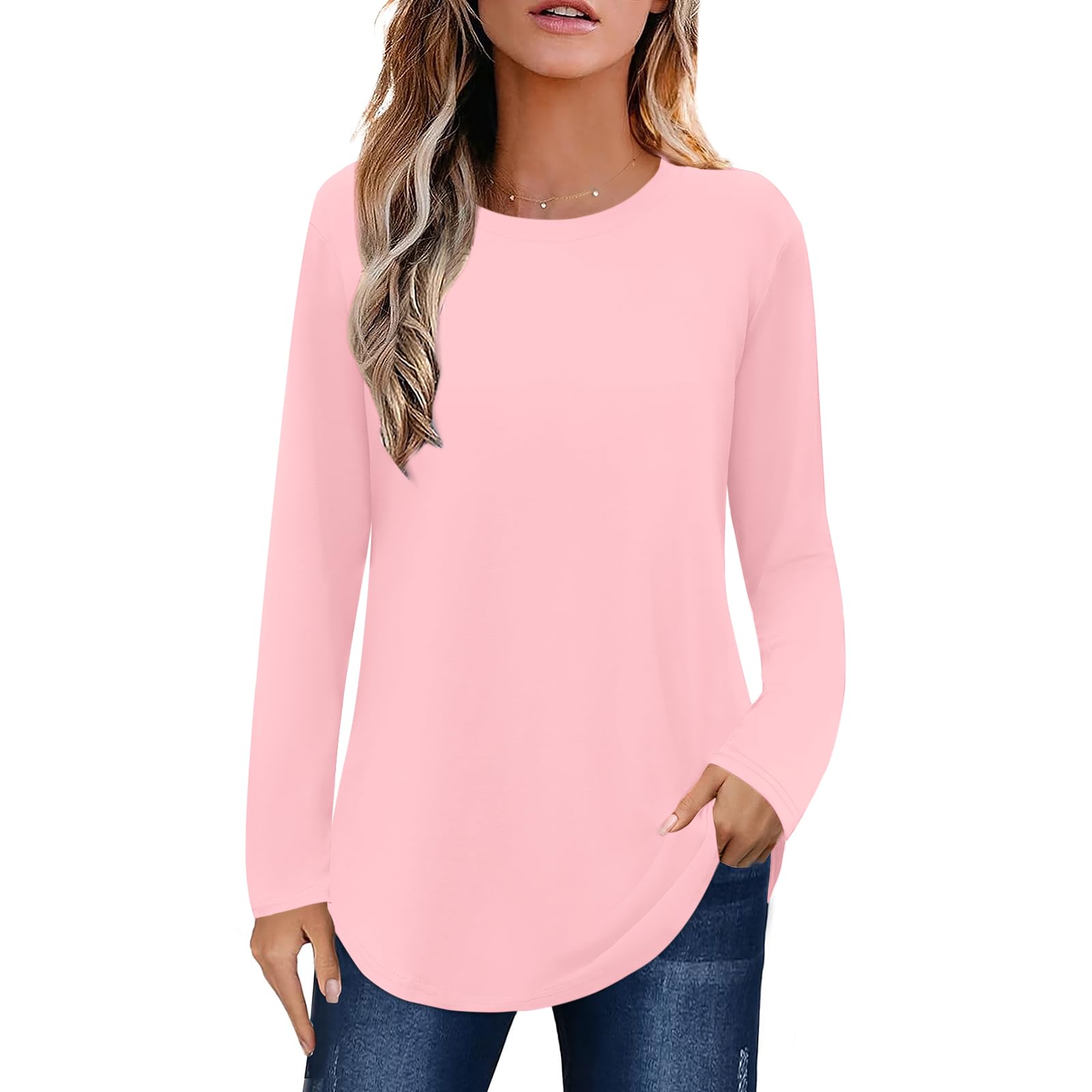 Elesomo Womens Shirts Casual Crew Neck Short Long Sleeve Tunic Tops Tees