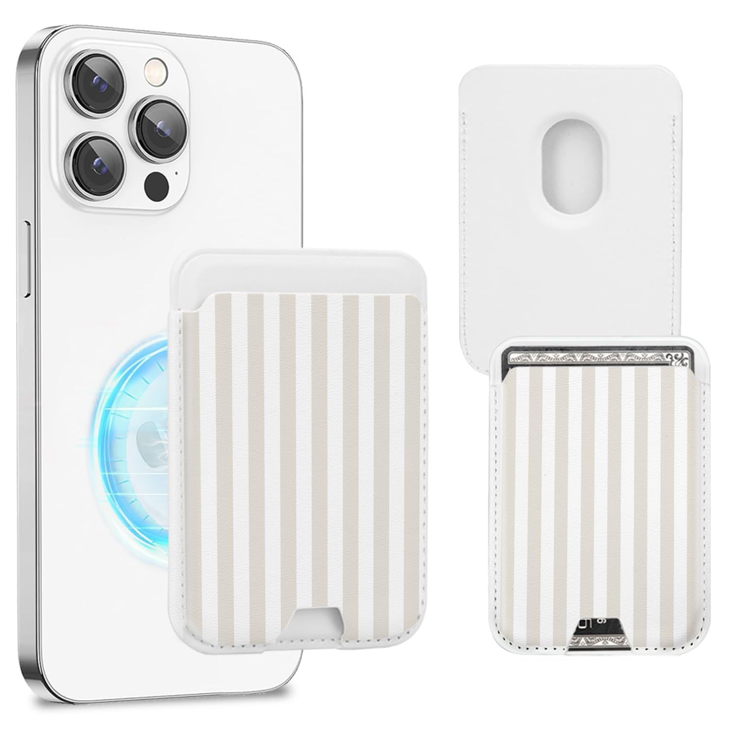 Compatible with Magsafe Wallet Magnetic Card Holder -Beige Stripes Lines Cute Phone Wallets for Women Girls Pattern for iPhone 17/16/15/14/13/12 Series,Card Holder Wallet Fit 3 Cards-image-26