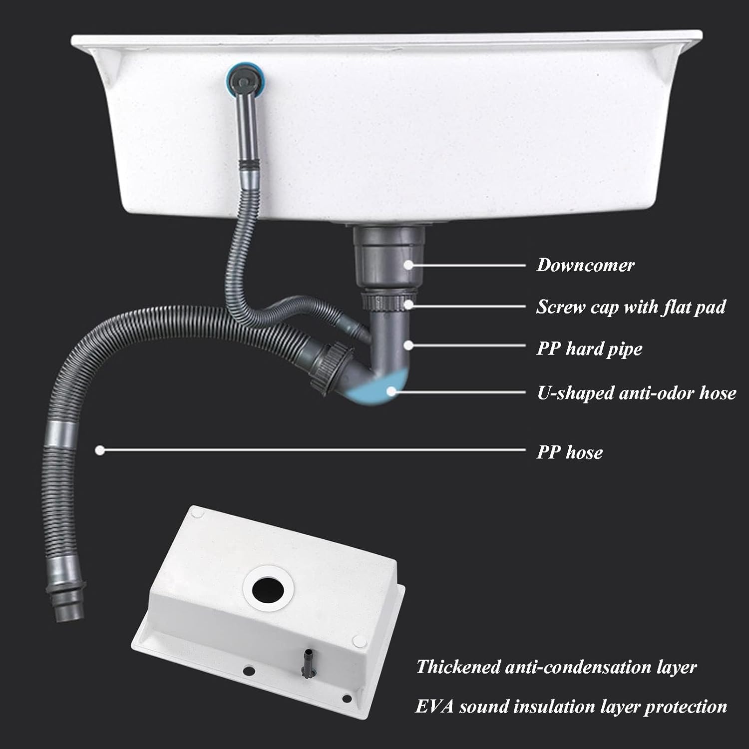 High-End White Quartz Undermount Kitchen Sink with Multifunctional Faucet Combo - Ideal for Kitchen, Bar, or Outdoor Use(White-76x48cm)