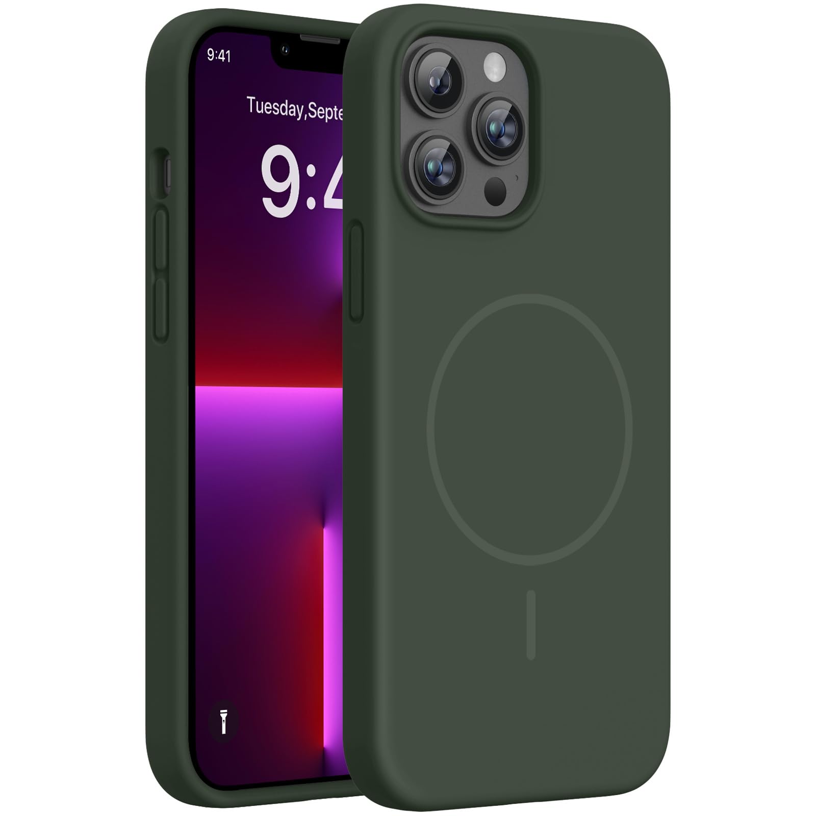 Miracase Silicone & Magnetic for iPhone 13 Pro Max Case, Dark Green | Compatible with MagSafe, Soft Microfiber Lining, Premium Silicone Cover Shockproof Drop Protection Phone Case for 13 Pro Max