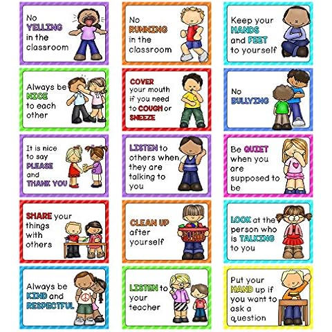 Richardy 15Pcs A4 Classroom Rules Educational Posters for Preschool, Home, Middle and High School Classroom Poster Decoration Big Size 11.69X8.27 Inch 15pcs Classroom Rules Poster Cover