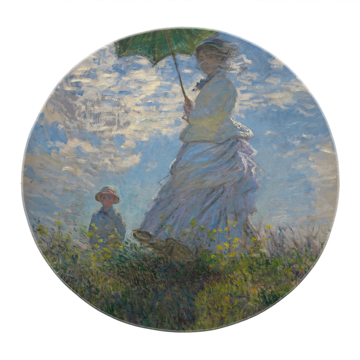 Tapis rond Monet Impressionniste grand format 210 cm doux antidérapant pour salon