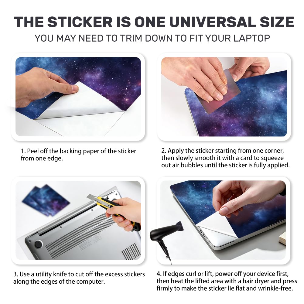 Autocollant pour Ordinateur Portable en Vinyle PVC avec Citation Protection Imperméable et Résistante aux Rayures Motif Nuit Étoilée Bleue et Violette.