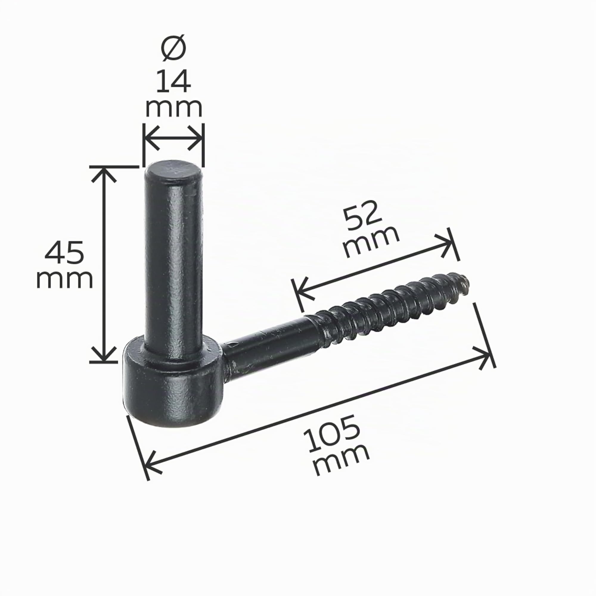 Alberts 863883 Gond à visser | crochet en J, avec filetage coupé | laque noire pour immersion | cote axe Ø14 mm | longueur 105 mm | kit de 10
