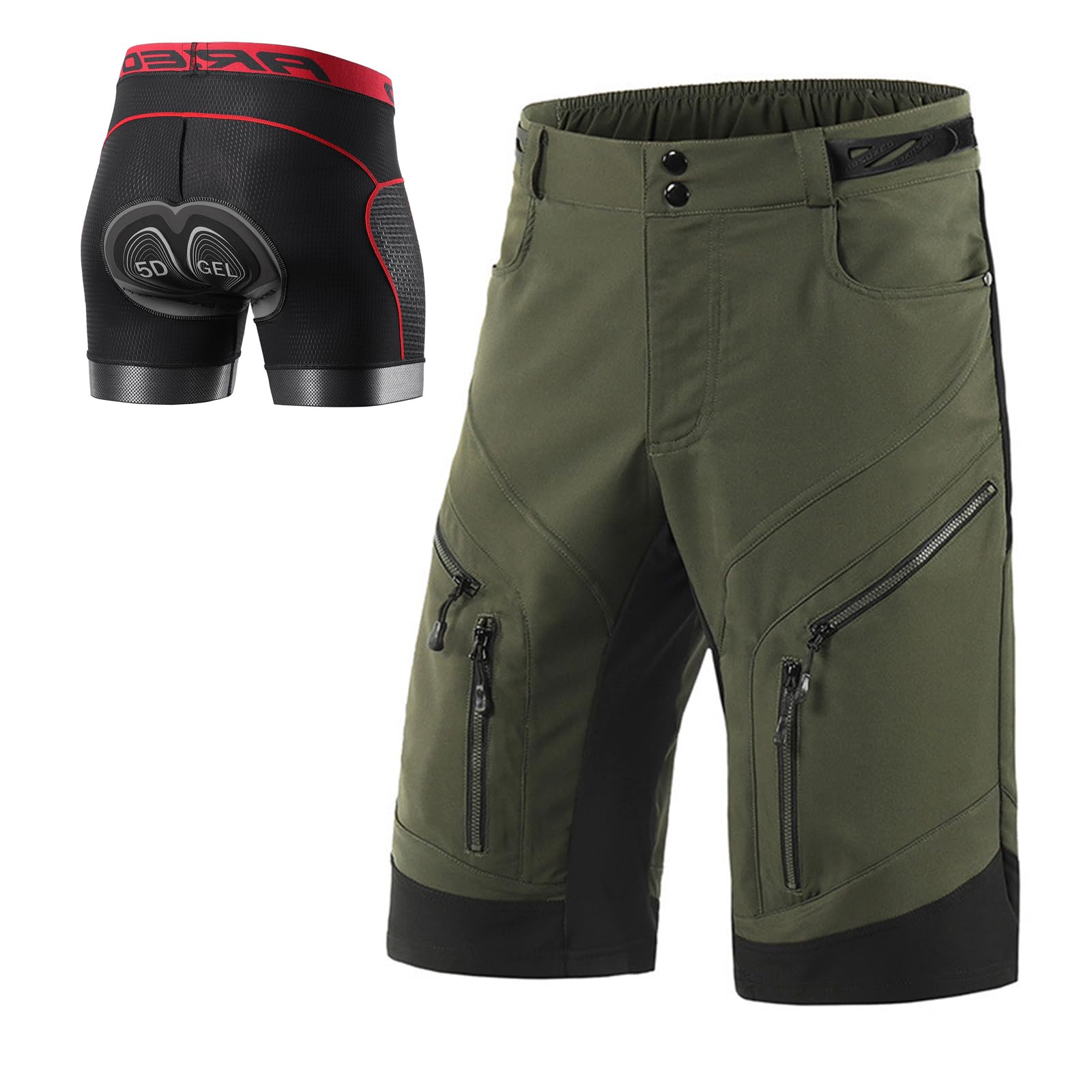 Pantaloncini da Ciclismo Uomo 5D Gel, Traspiranti Pantaloncini da MTB Idrorepellenti Pantaloncino Mountain Bike Asciugatura Cargo Elasticizzati Leggeri Pantaloncino Lavoro