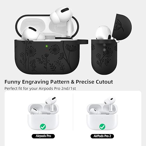 Miniatura 7 de Lerobo - Funda protectora para estuche de AirPods Pro 1 y 2 generación USB C (20222023), bonita funda de silicona suave grabada con diseño floral y