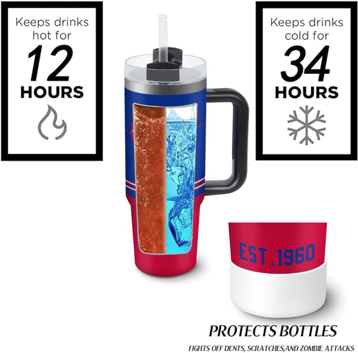 Buffalo 30 oz Tumbler with Handle and Straw,Car cup,Coffee Mug,100% Leakproof Insulated Tumbler with Lid and Straw,Made of Stainless Steel,Cup Holder Friendly Base,Classic Collection Gifts for Fans - Image 5