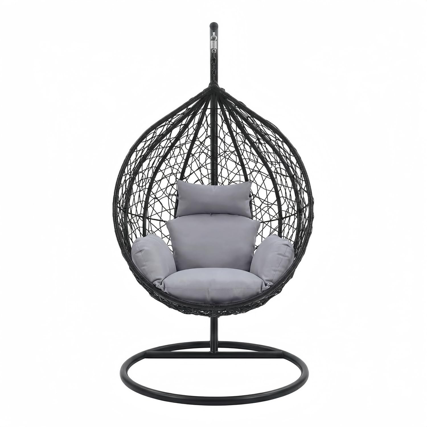 Alivio Big Basket Hanging Egg Chair with Cushions – Freestanding Wicker Rattan Swing Chair for Indoor Outdoor Patio Garden, Weather Resistant, Grey (195 x 120 cm)