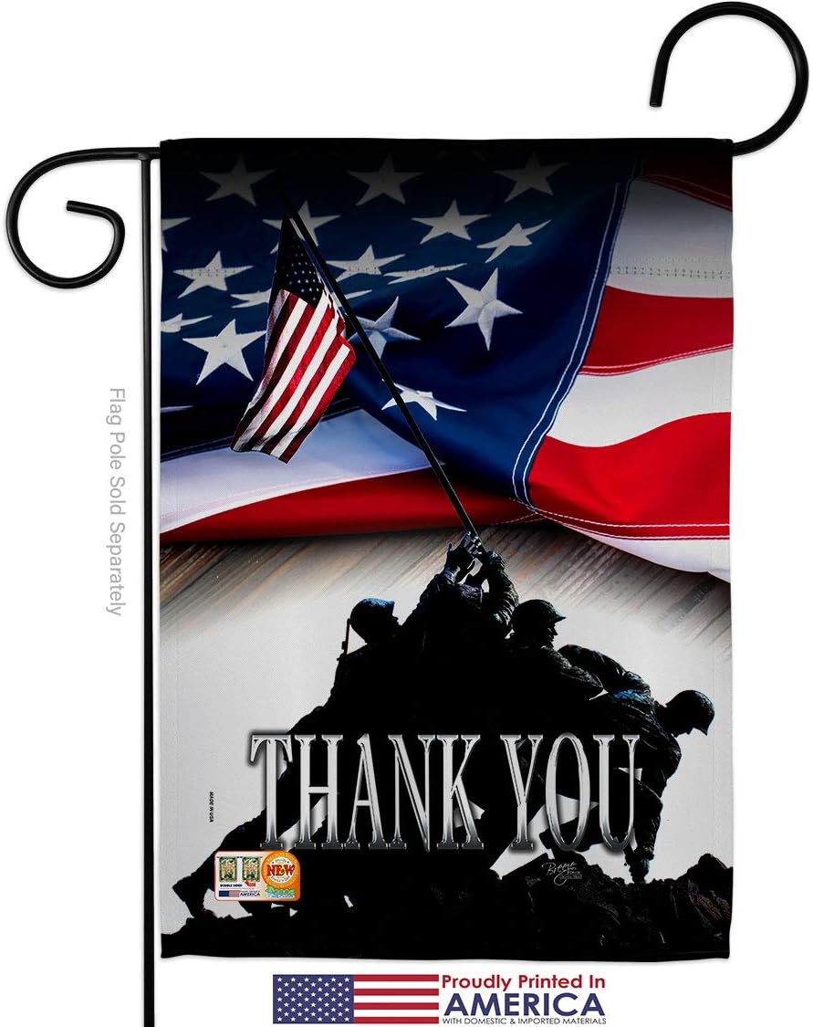 Thank You Garden Flag Set Wall Holder Armed Forces Marine Corps USMC Semper Fi United State American Military Veteran Retire Small Decorative Gift Yard House Banner Made In USA 13 X 18.5