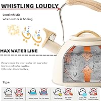 Vista 2 de Tetera silbante de 3.2 cuartos de galón para estufa, tetera con mango ergonómico de agarre fresco, tetera de acero inoxidable (crema)