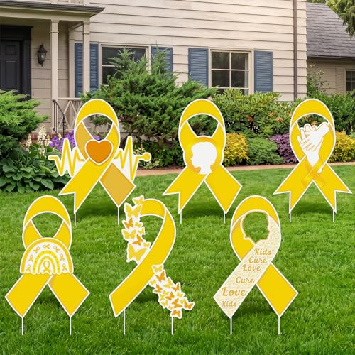 Novabright 12 Pack Childhood Cancer Awareness Signs, Gold Ribbon Yard