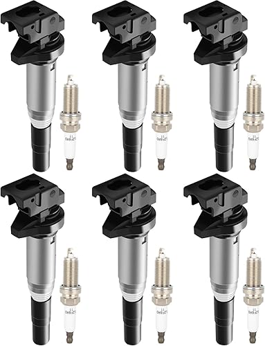 ECCPP UF667 6 bobinas de encendido con 6 bujías de iridio 128I 323I 325I 525I 650I M5 M6 X3 X5 X6 Z4 2.5L 3.0L 4.4L 12137550012 UF667