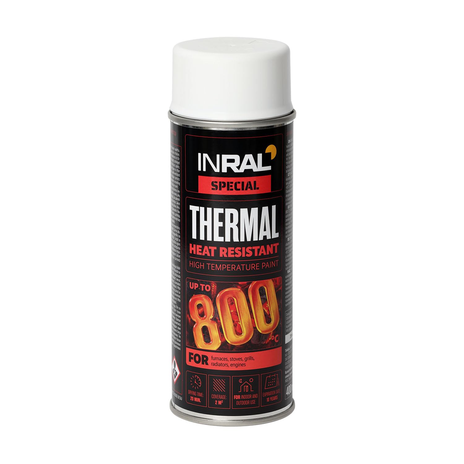 INRAL Heat Resistant Spray Paint White Matt [400ml] – High Temperature BBQ, Stove & Exhaust Paint – Durable, Fast-Drying Coating for Metal – Ideal for DIY & Automotive Use