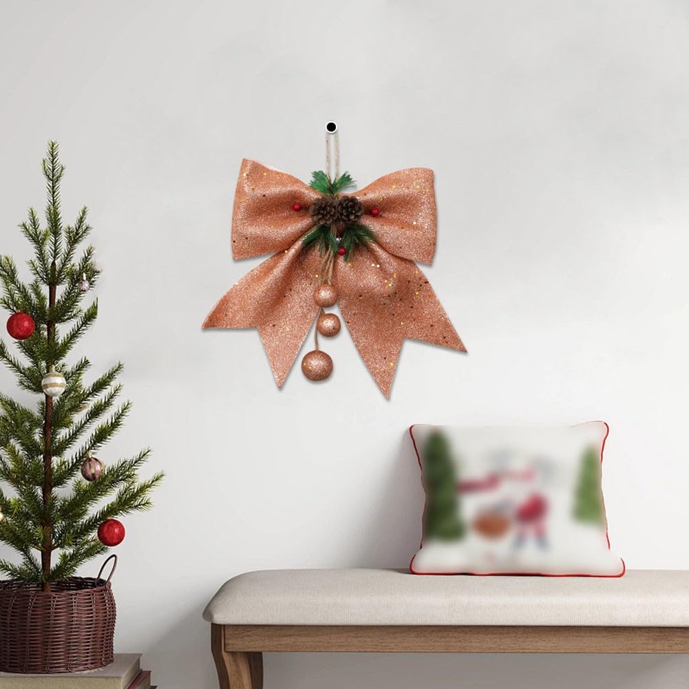 FACAIIO Decoración de lazo de Navidad, lazos grandes de algodón perlado de 30 cm con conos de pino para corona de árbol y decoración del hogar, reutilizables