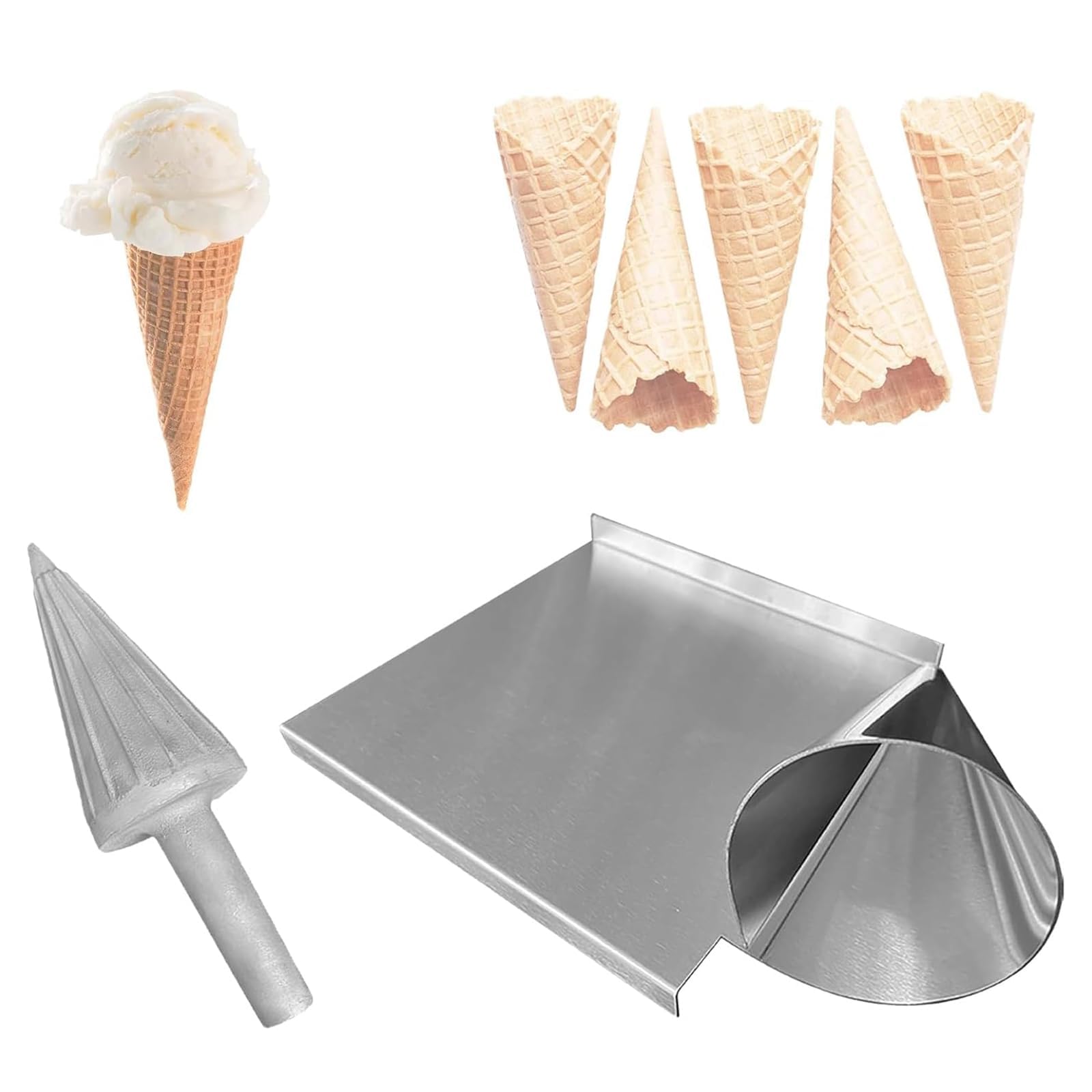 XCSCUK Commercial Waffle Cone Rolling and Forming Tool,Stainless Steel Ice Cream Roll Cylinder Mold,for DIY Ice Cream Waffle Cones