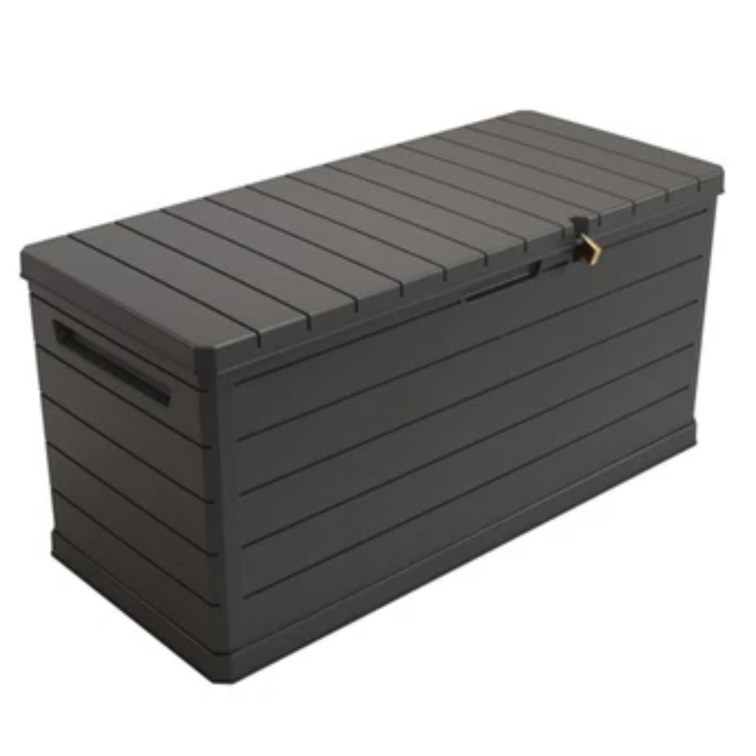 Baule Cassapanca in Resina Antracite Design Moderno Effetto Doghe Contenitore Oragnizzatore Multiuso Ideale per Ambienti Interni Esterni Giardino 118x52x57 cm