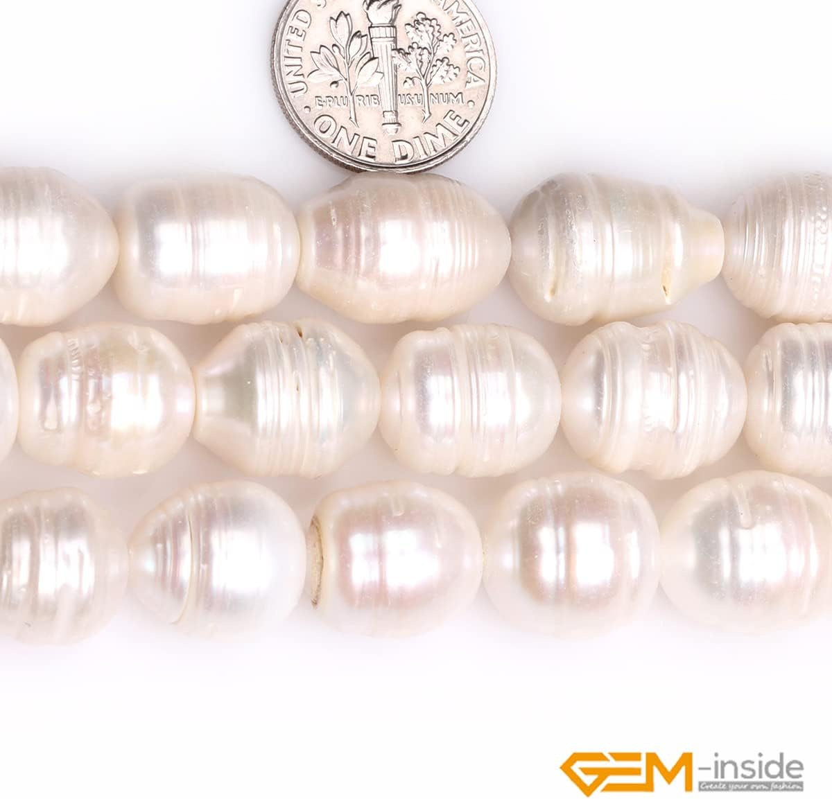 GEM-Inside Freshwater Pearl Gemstone Loose Beads Natural 12-13X14-18mm Bullet Shape White Genuine Energy Power Beads for Jewelry Making 15"
