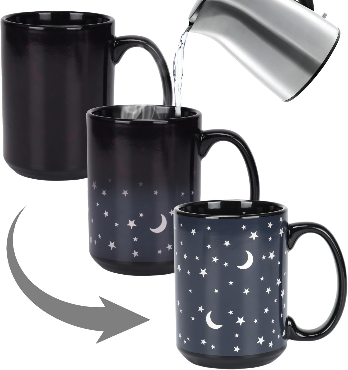 Schliersee Magic Heat Changing Coffee Mug Star Moon Ceramic Heat Sensitive Color Changing Cup， 15 oz