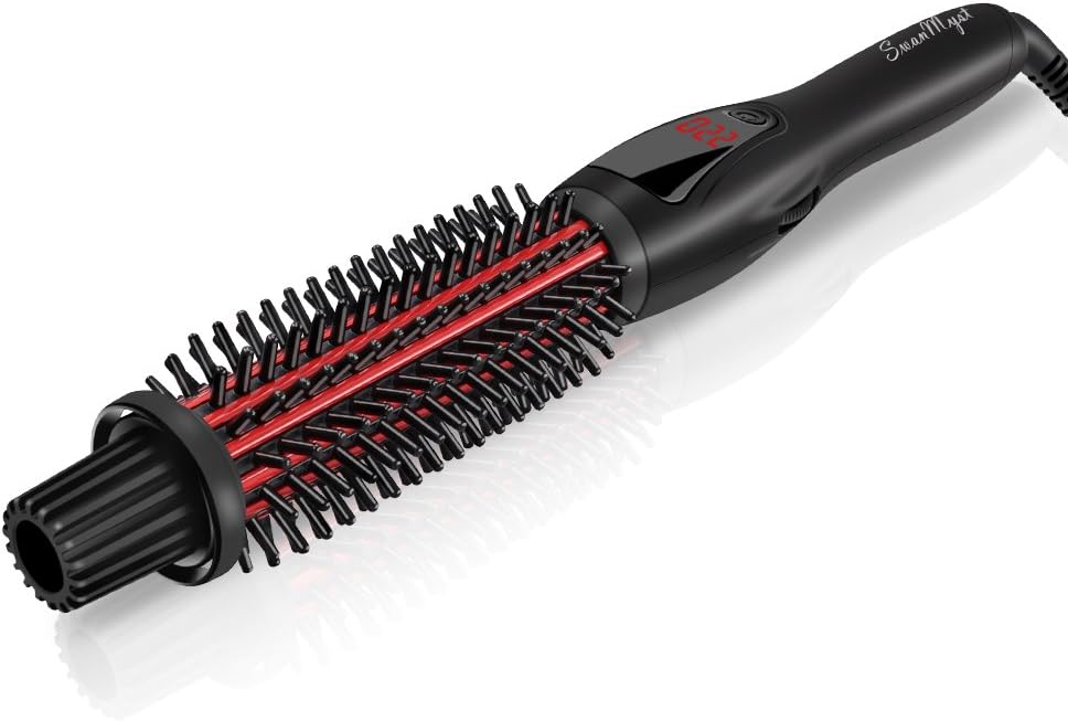 SwanMyst Curling Tong Brush 26mm with Anti-scald Bristles, 3 in 1 Ceramic Ionic Hot Hair Curling Styling Brush, Dual Voltage