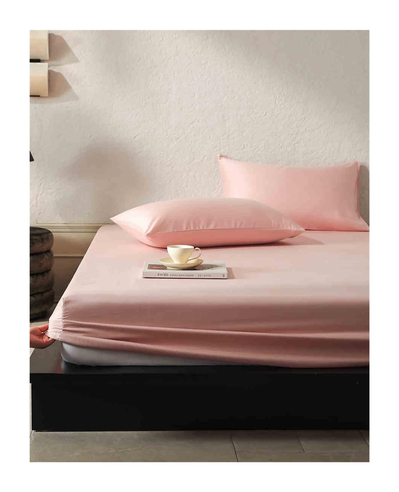 Prześcieradło z gumką 150 x 200 cm 180 x 200 cm, bawełna Tencel prześcieradło z gumką do 25 cm, miękkie i przytulne (różowe, 180 x 200 cm)