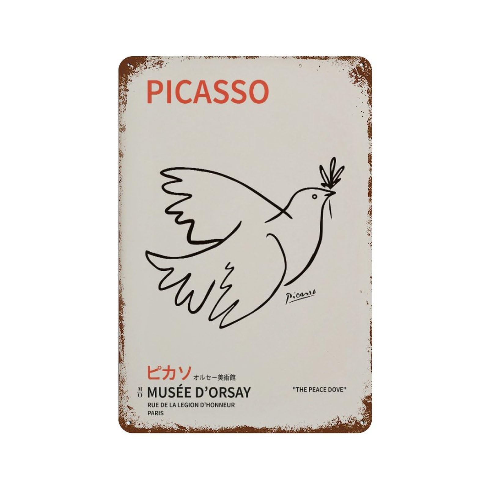 xiaoxiaoshen Picasso - Peace Dove, Minimalist Line Drawing, Ideal Gift Wall Decor Art Metal Tin Poster Modern Home Decor Art Home Bar Shop Decorations Vintage Sign 30x20cm