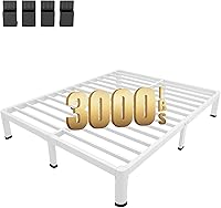 Vista 18 de MAF Marco de cama de plataforma de metal de tamaño completo de 4 pulgadas con patas de esquina redondas, soporte de listones de acero resistente