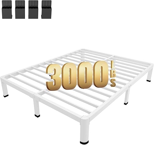 Miniatura 18 de MAF Marco de cama de plataforma de metal de tamaño matrimonial de 14 pulgadas con patas de esquina redondas, soporte de listones de acero resistente