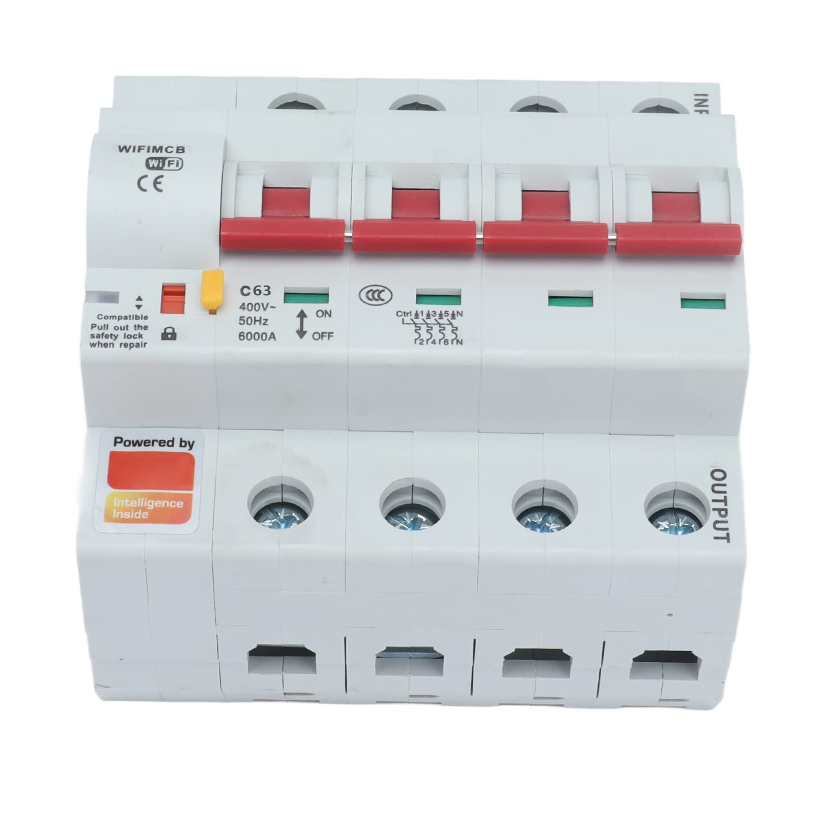 Jiawu Inteligentny Wyłącznik Automatyczny WiFi Bluetooth 4P 400V Przełącznik Zdalnego Sterowania z blokadą Bezpieczeństwa dla Domu, Wyłącznik Prądu Przemiennego Kompatybilny z (63A)