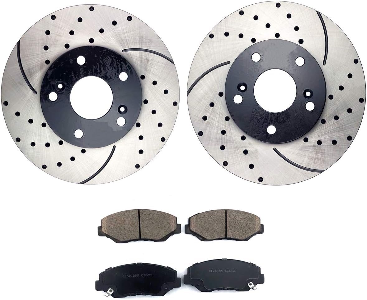 Atmansta QPD10056 Front Brake kit with Drilled/Slotted Rotors and Ceramic Brake pads for 2003-2012 Honda Accord 2003-2011 honda element