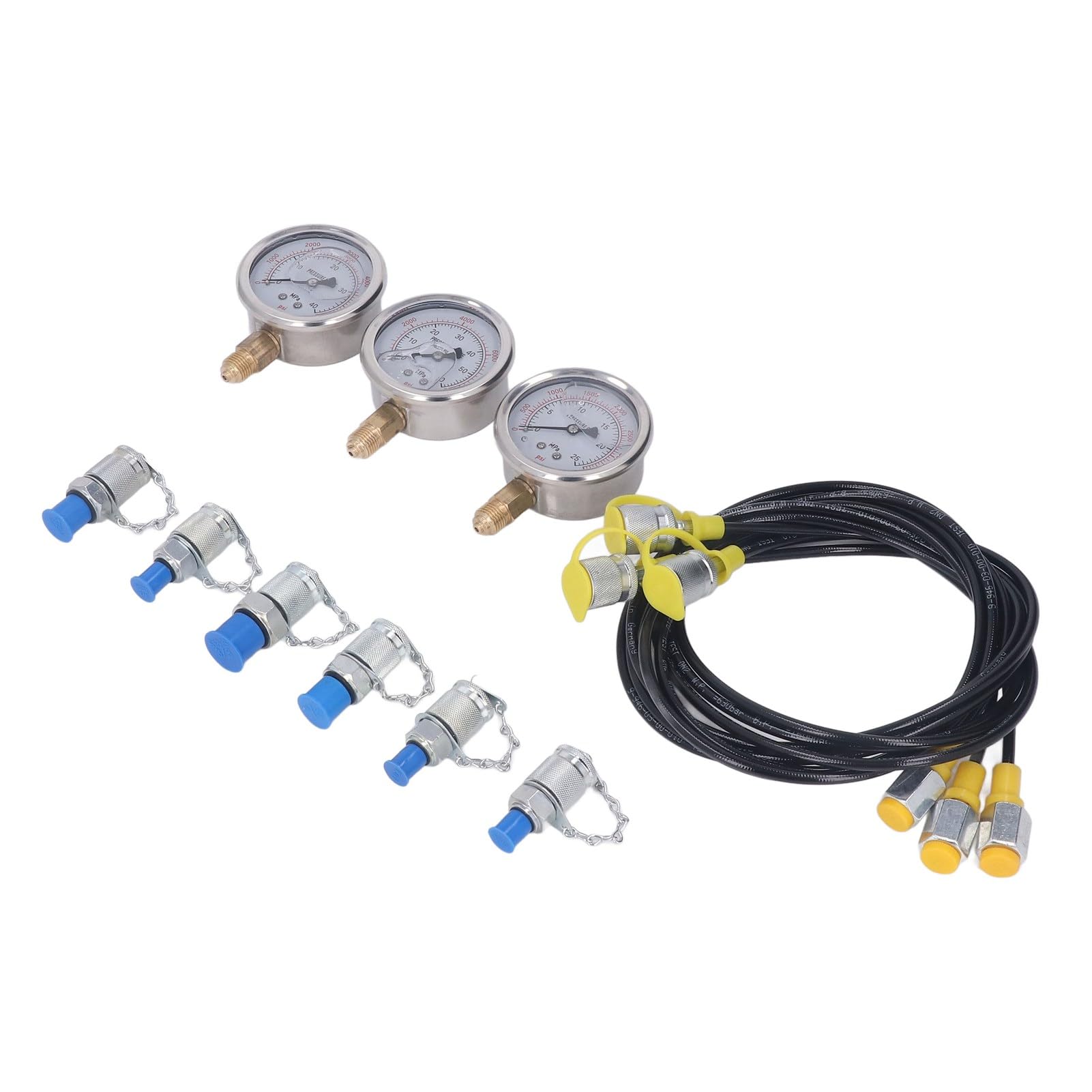 Kupplungs-Hydraulik-Manometer-Kit, Genaues Maßstabs-Hydraulikdruck-Testkit mit Großem Bereich und 3 Schläuchen für Pneumatische Geräte