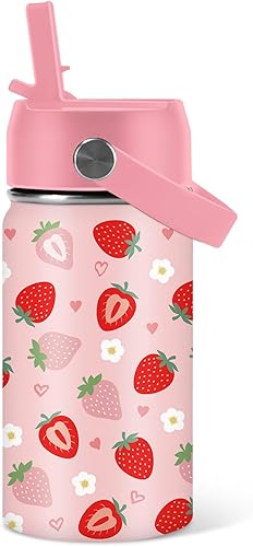 Miniatura 31 de Regalos de gatos para niños, botella de agua de 16 onzas con tapa con pajilla, botella aislada de acero inoxidable, a prueba de fugas, sin BPA, para