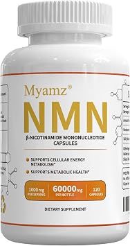 NMN Supplement 60000mg, 500mg Per Serving, Pure 99% Nicotinamide Mononucleotide Potent NAD+ Precursor for Cellular Energy, Metabolism & Healthy Aging Non-GMO, Shelf-Stable Formula