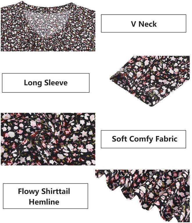 TIYOMI Womens Plus Size Tops Long Sleeve Pleated Flowy Round V Neck Tunic Dressy Casual Loose Fit T-shirts Blouses XL-5XL - Image 2