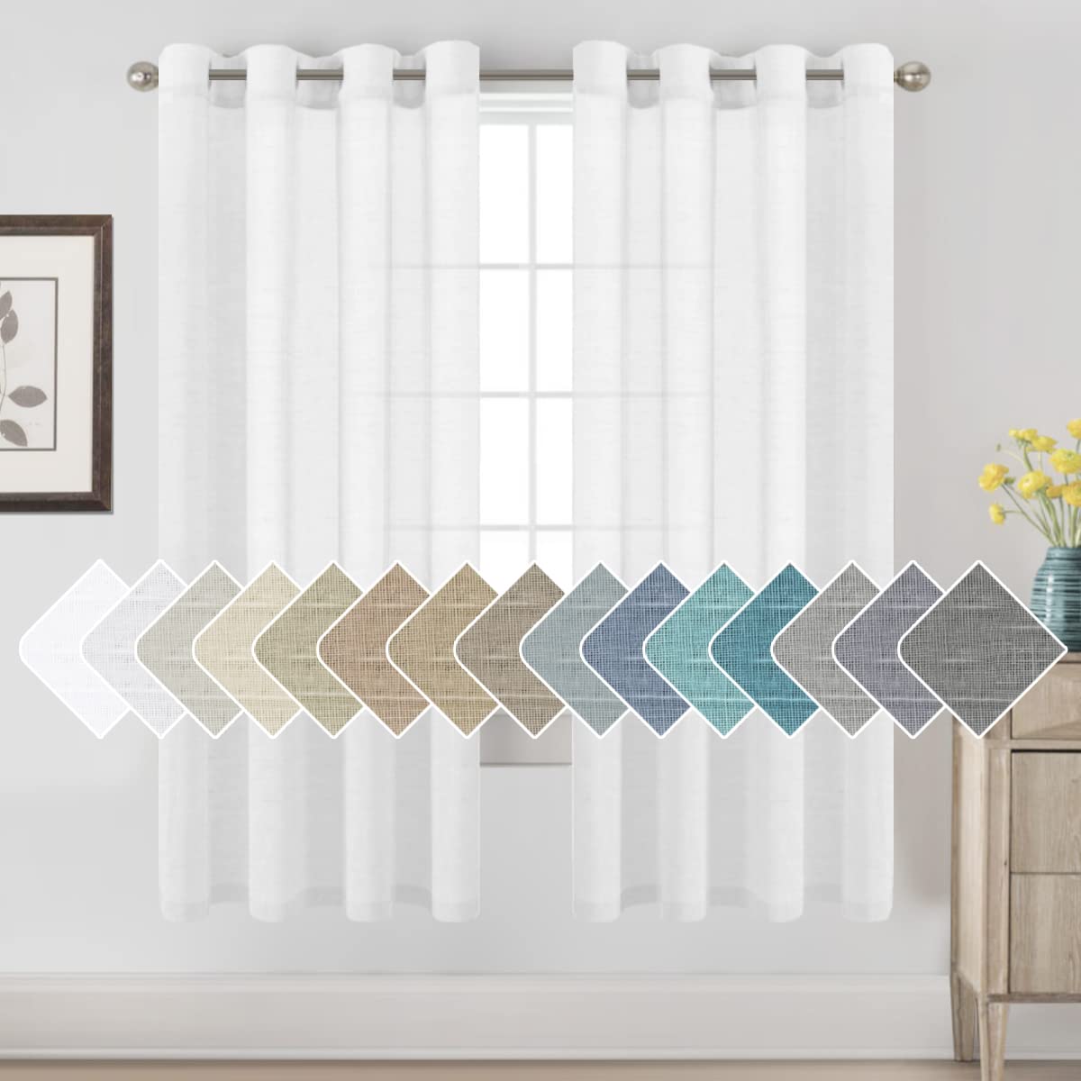 H.VERSAILTEX Natural Linen Semi Sheer Curtains Soft Semi Sheer Curtain Panels for Living Room/Nickel Grommet Window Treatment Curtains for Bedroom (