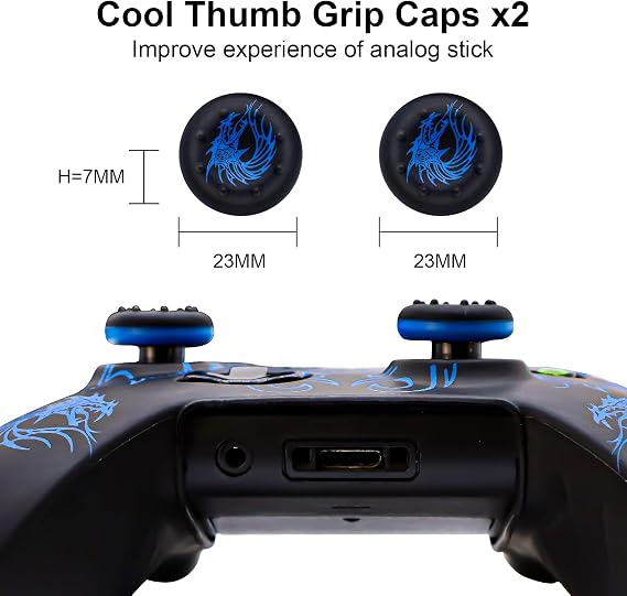 Controller Skin for Xbox-One, BRHE Anti-Slip Silicone Cover Protector Case Accessories Set for Microsoft Xbox 1 Wireless/Wired Gamepad Joystick with 2 Thumb Grips Caps (Blue)