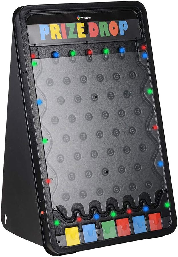 ZeHuoGe 19x30 Prize Drop Boards Disk Game with LED Lights Foldable Stand Customizable 6 Slots with 10 Pucks for Live Stream Carnival Tradeshow Party