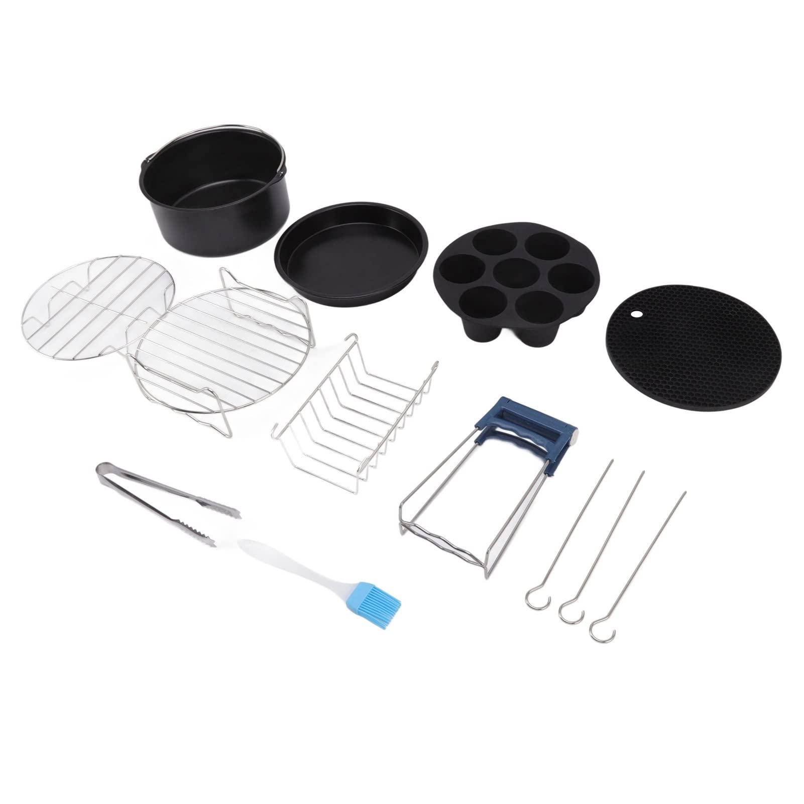 Set di teglie per friggitrice ad aria in acciaio inox, set di teglie da forno antiaderenti e resistenti al calore con stampo per torte e griglie, accessori facili da pulire per le (16 cm)