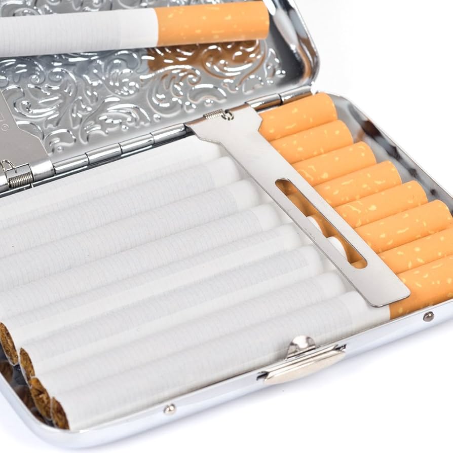 純銀　煙管 Amazon.com: 浮雕蔓藤花紋純銅金屬香煙盒可容納16 支香煙(銀色