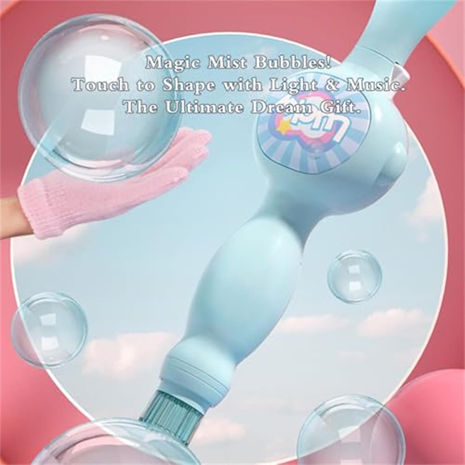 Magic Bubble Wand Fog, Rechargeable Automatic Electric Smoke Bubble Machine, Colorful Lights & Music, Bubble Fog Game for Parties, Beaches, Summer (StyleA-Pink)