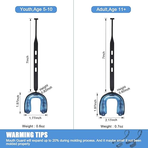 Miniatura 4 de Paquete de 2 protectores bucales de fútbol con correa, protector bucal suave para jóvenes y adultos, protector bucal deportivo para rugby, hockey,