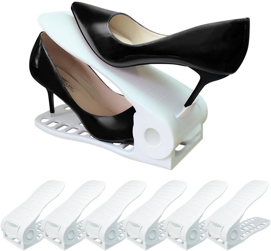 SEVVY Plastic Adjustable Shoe Slot Organizer (White)-Set of 4