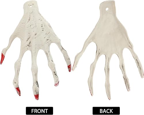 Miniatura 5 de Manos de esqueleto de bruja de Halloween, manos de esqueleto aterradoras de plástico realistas con uñas rojas, mano de bruja falsa para fiesta de