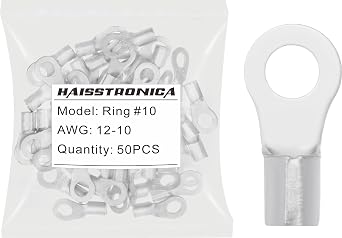haisstronica Non-Insulated Wire Connectors,50pcs #10 Ring Terminals,AWG 12-10 Brazed Seam Copper Kit