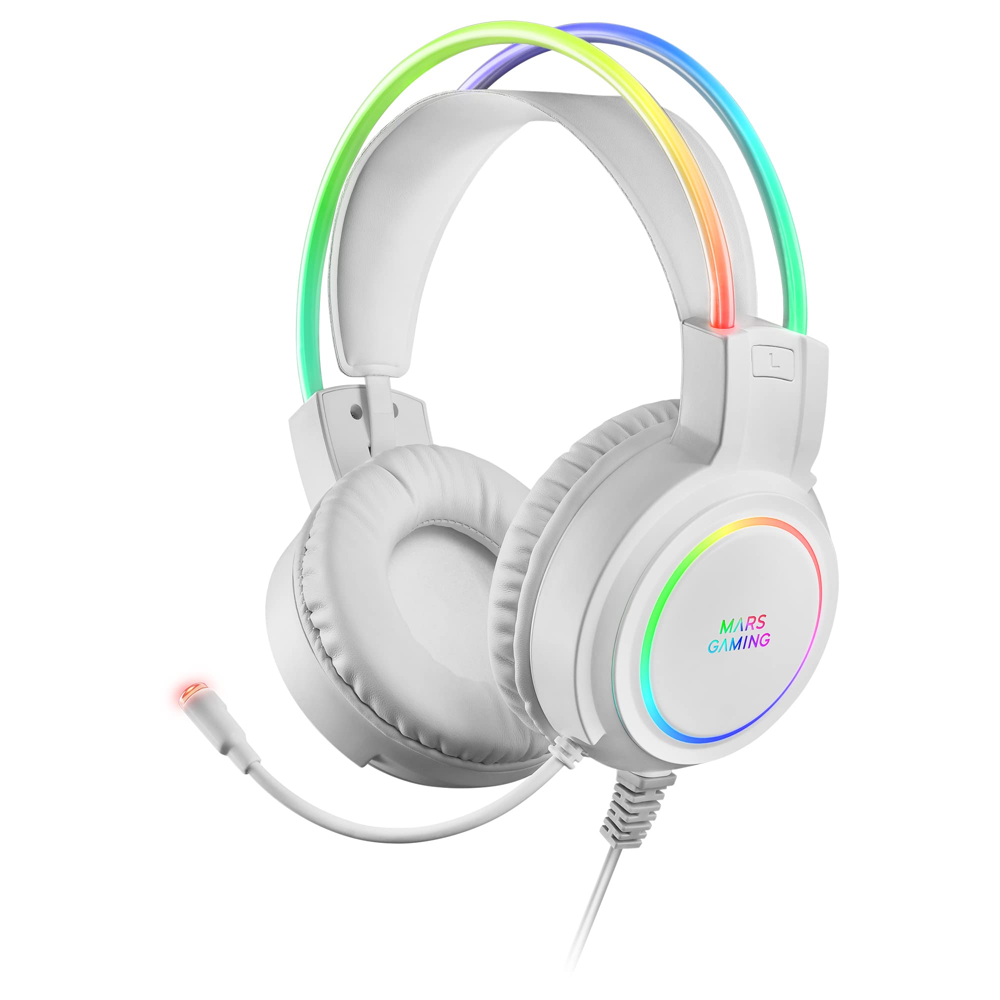 Mars Gaming MHRGBW, Cuffie Chroma RGB Flow, Microfono Professionale, Suono Spaziale, Bianco