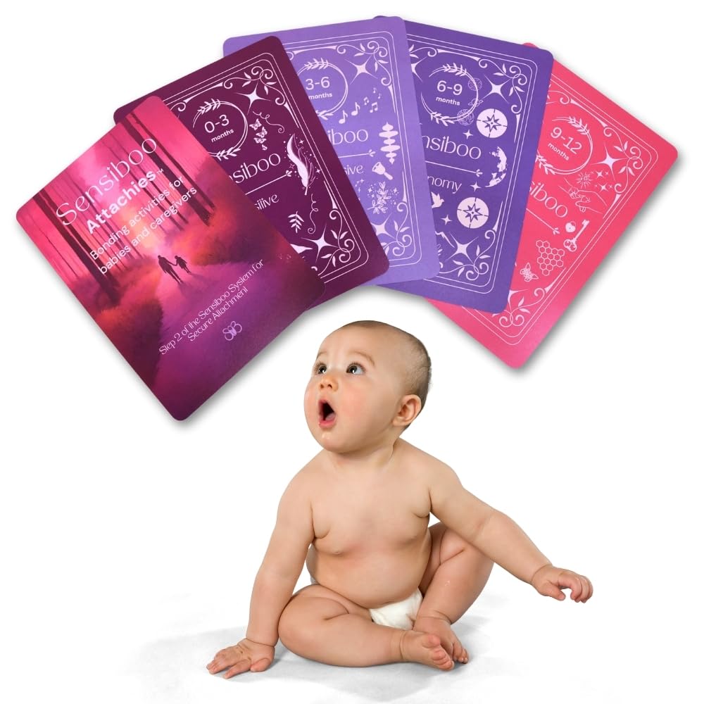 Tarjetas de actividades Attachies para bebés de 0 a 12 meses. Desarrollo socioemocional, vinculación, estimulación sensorial, seguras, duraderas, portátiles para juego interactivo.