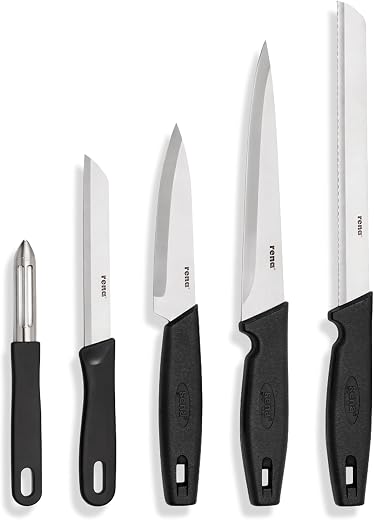 Rena Daily Kitchen Knife Set, 5 Piece Stainless Steel Cooking Starter Set for Kitchen Use, Sharp Knives for Cutting &amp; Slic...