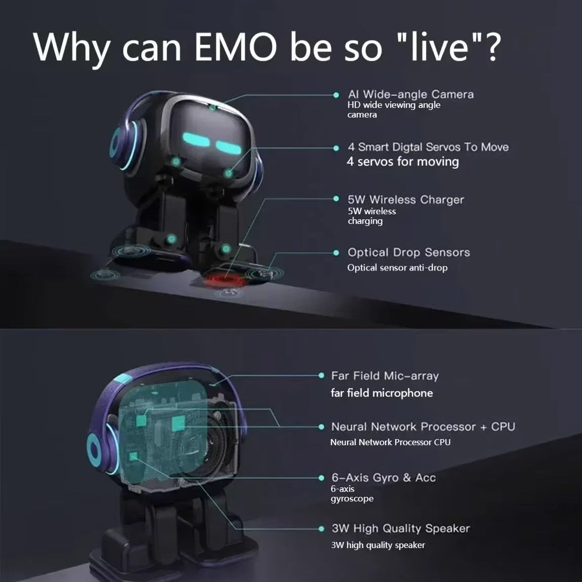 Robot Towarzysz Ai, Inteligentny Robot Biurkowy, Z Rozpoznawaniem Twarzy, Interakcją Głosową, Czujnikiem Dotykowym, ładowaniem Bezprzewodowym 5 W, Do Domowej Zabawy White